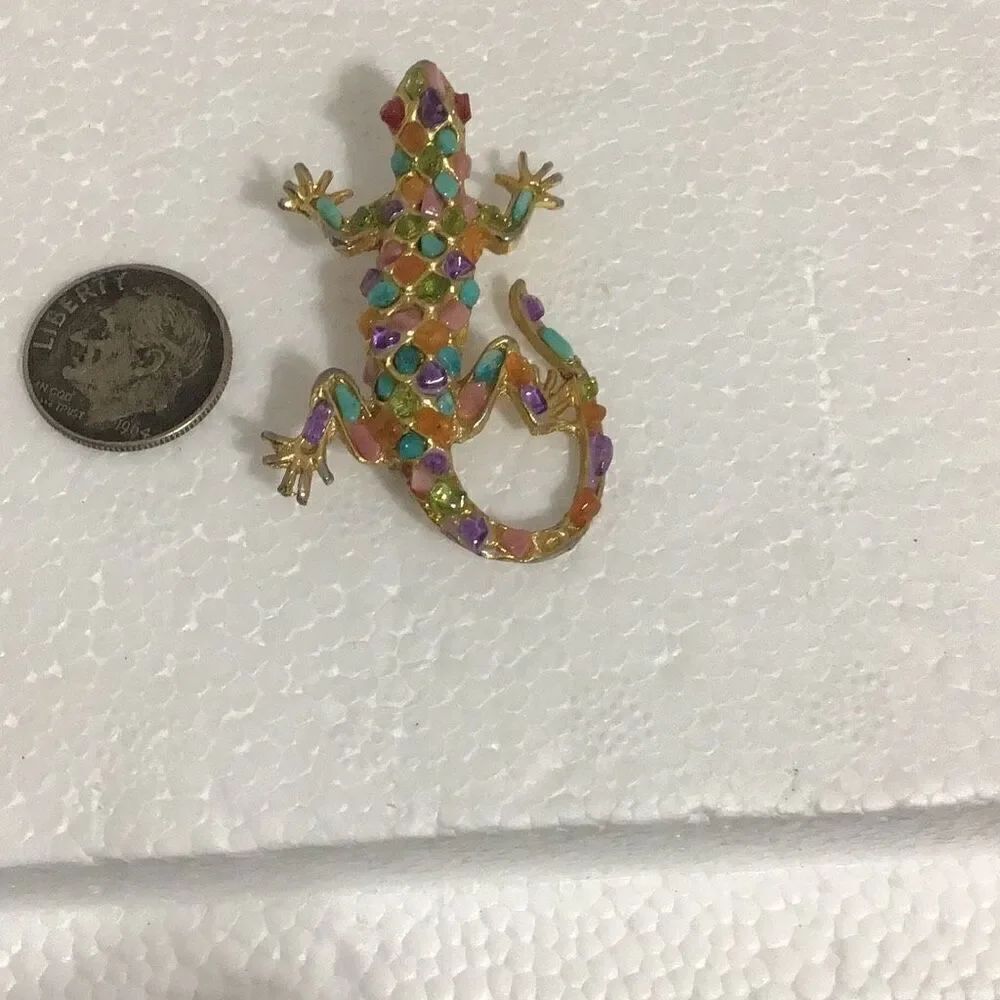 Beautiful and colorful mosaic chameleon brooch